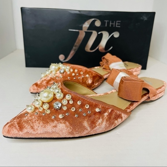 The Fix Women's Porter Pointed Toe Ankle Wrap Flat Slide Pearls Sorbet - Picture 6 of 10